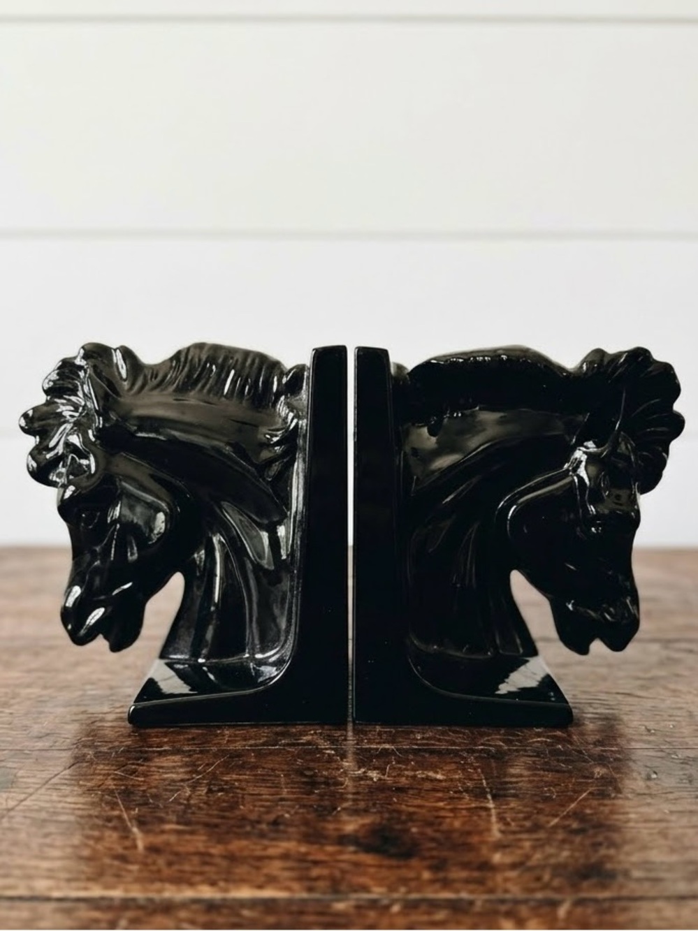 Mid Century Black Horse Head Bookends - VintageDecorative Home Art